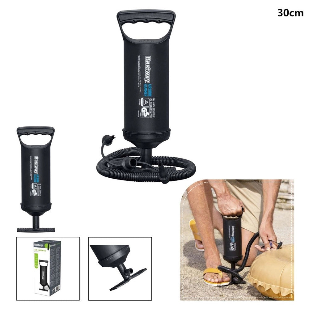 Trade Shop - Pompa Di Gonfiaggio Manuale Piscina 30cm Volume 850cc 3 Adattatori Valvola 62002 -