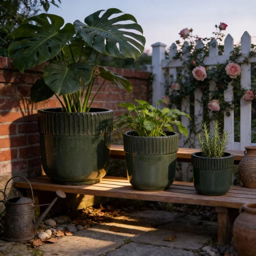 VASI DA FIORI Set da 3 pezzi Ø 38/30,5/23 cm Ceramica Verde Scuro