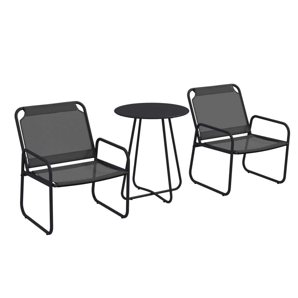 Set da giardino 3 pezzi con divanetto e tavolino ¨C zephmum ¨C grigio, acciaio, tessuto mesh