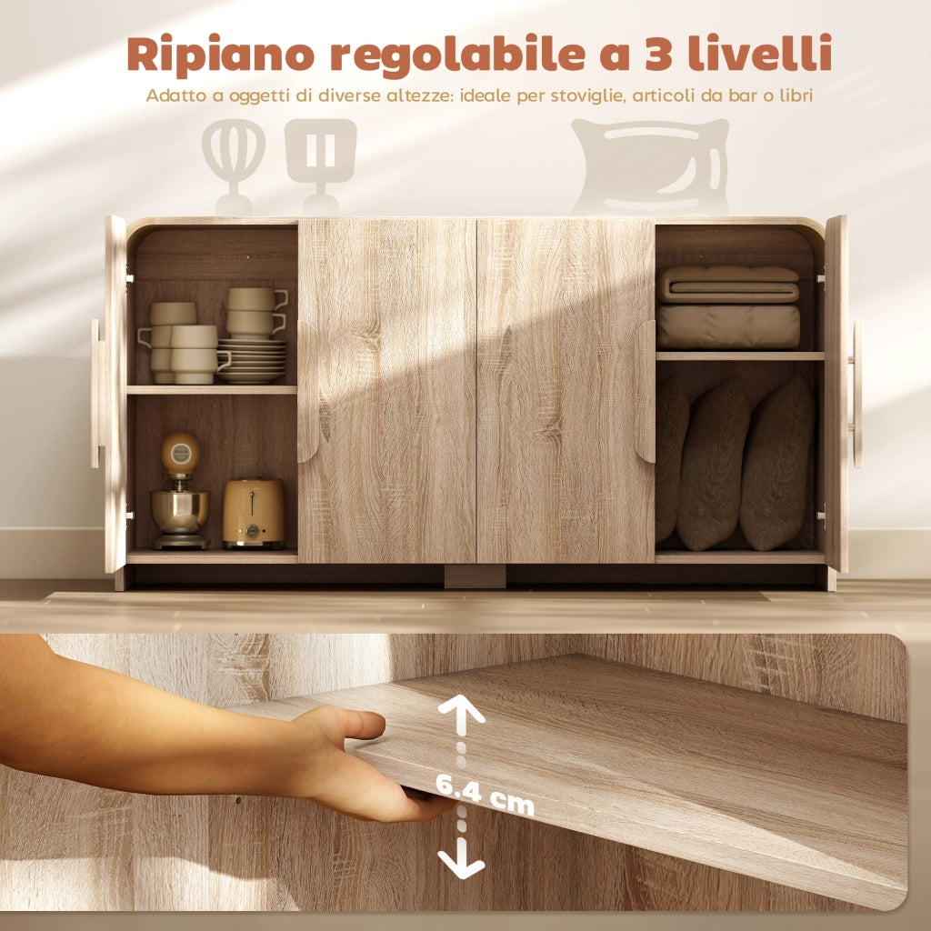 Credenza con 2 Ante Soft-Close e Ripiani Regolabili ¨C zephmum ¨C 157x39x82 cm, Legno Naturale