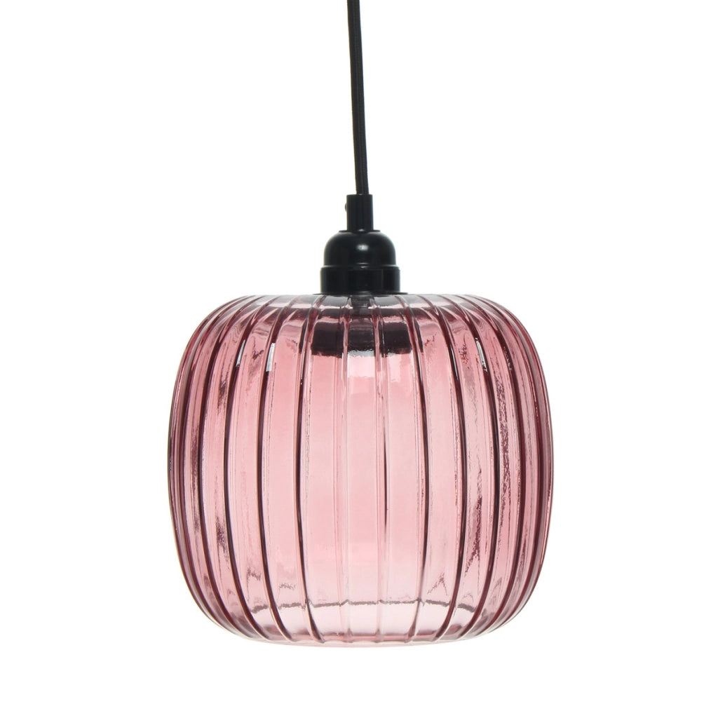 Lampada a sospensione Claudia in vetro cannettato color bacca