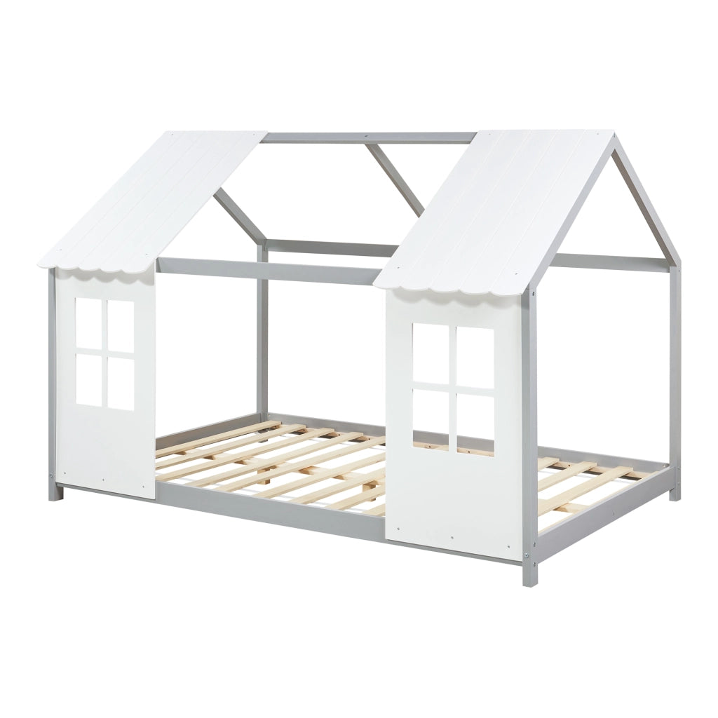 Letto Tostedt per Cameretta a Forma di Casetta Semiaperta 120 x 200 cm Grigio / Bianco [en.casa]