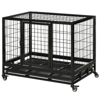 Gabbia Box per Cani Cuccioli da Interno Esterno con Rotelle 92×62×75cm