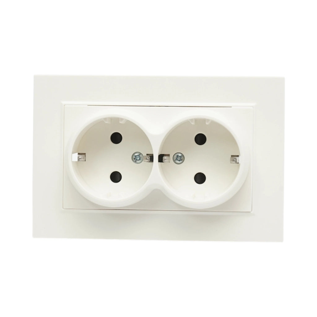 Doppia presa schuko bianca da incasso 220V, 16A, ABS 83x150mm