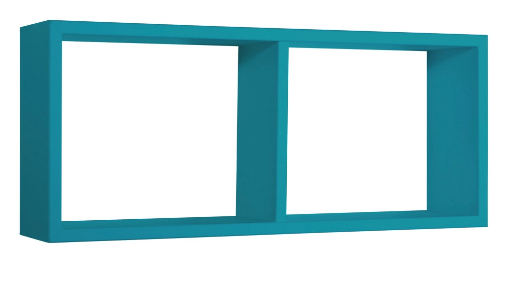 Mensola Rettangolare 2 Scomparti da Parete 70x30x15,5 cm in Fibra di Legno Morgana Blu Atollo