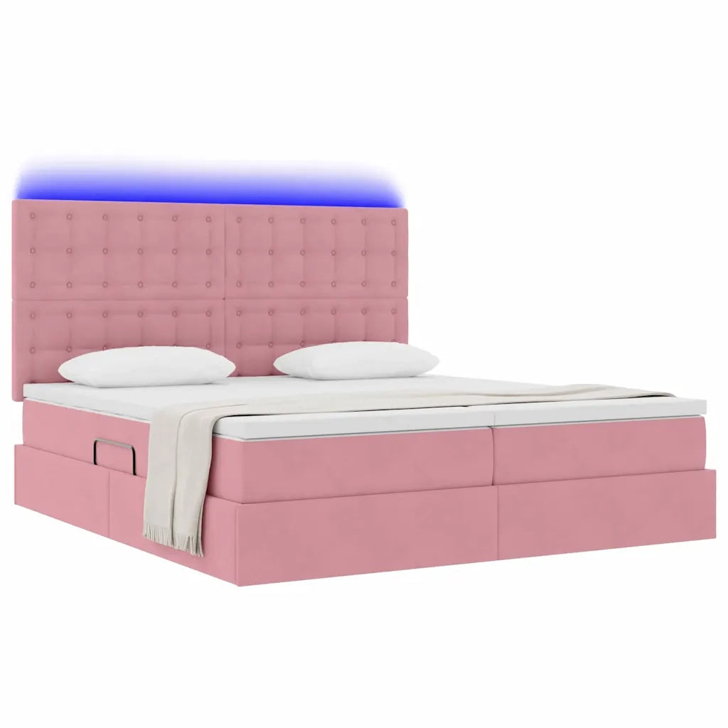 Letto con strisce LED con testiera Rosa 200 x 200 cm Velluto 3372916
