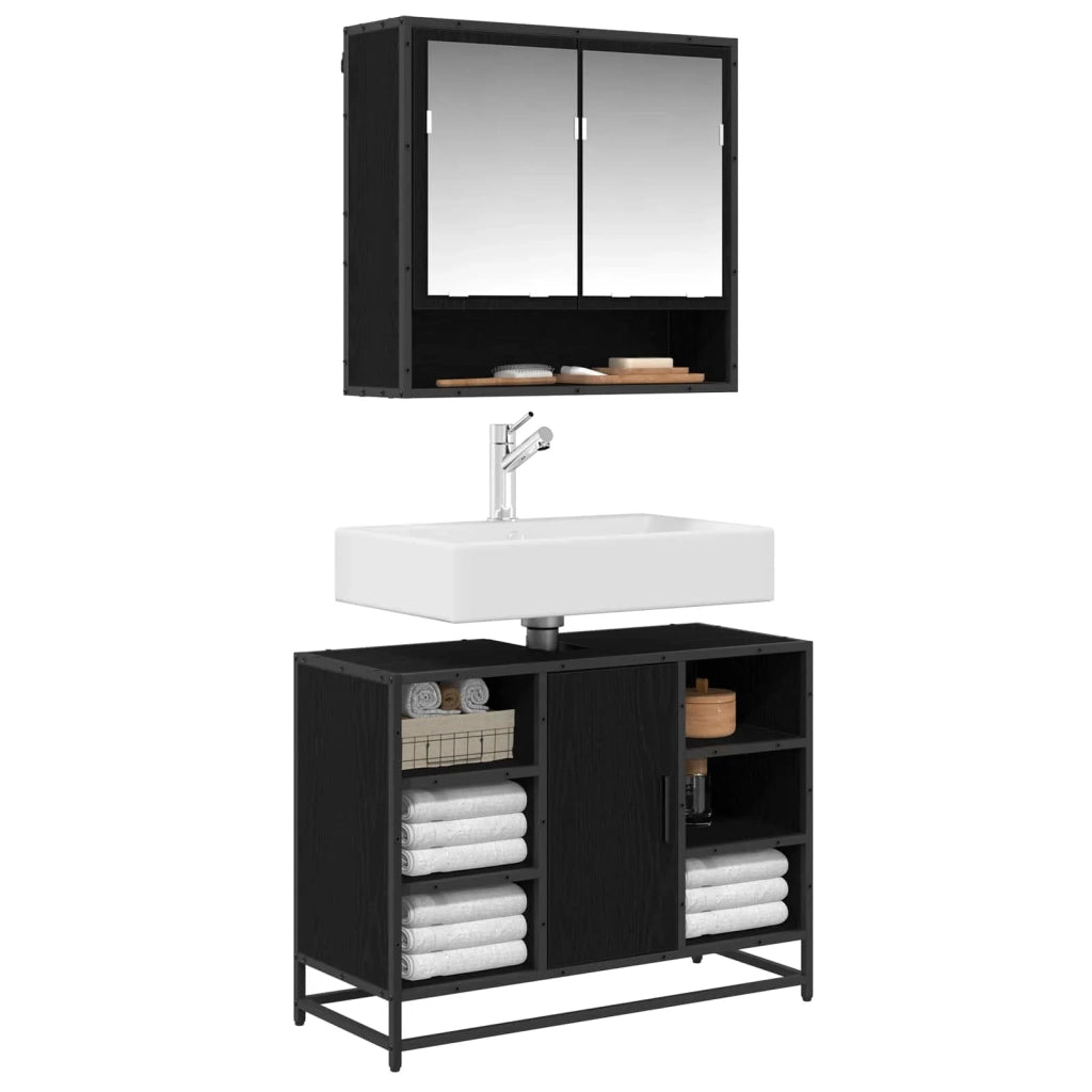 Set di mobili per il bagno 2 pcs Rovere Nero Legno multistrato 3402529