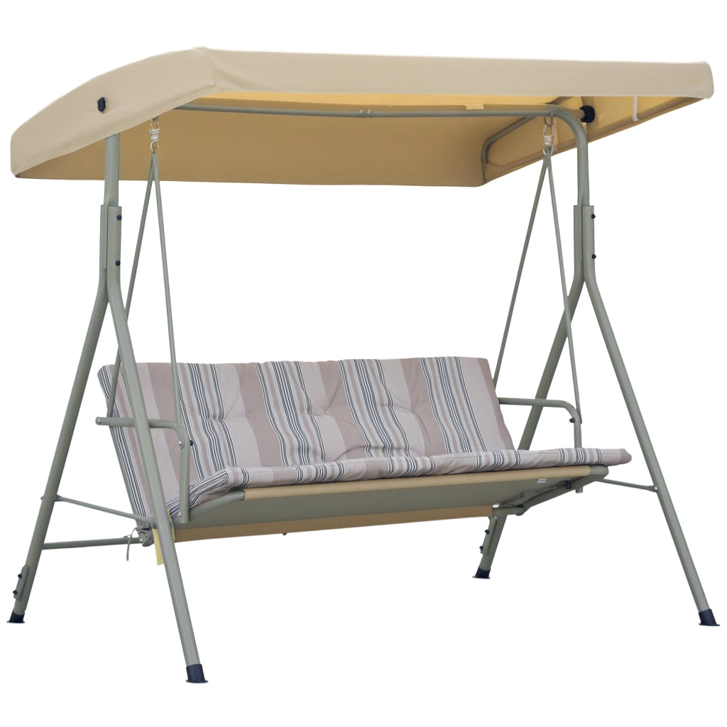 Dondolo da Giardino 3 Posti in Acciaio con Tetto Regolabile, Cuscini e Braccioli, 172x110x156cm