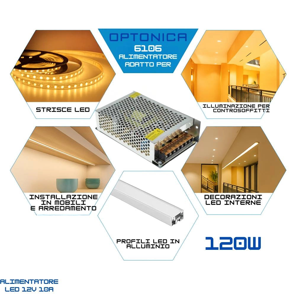 Alimentatori in metallo 12v per strisce led vari wattaggi *** potenza 120w, confezione 1