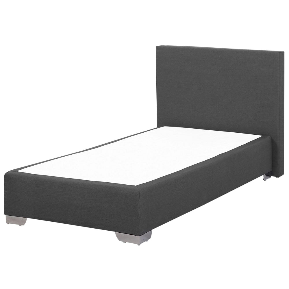 Letto continentale singolo da 90 x 200 in tessuto grigio con materasso contemporaneo