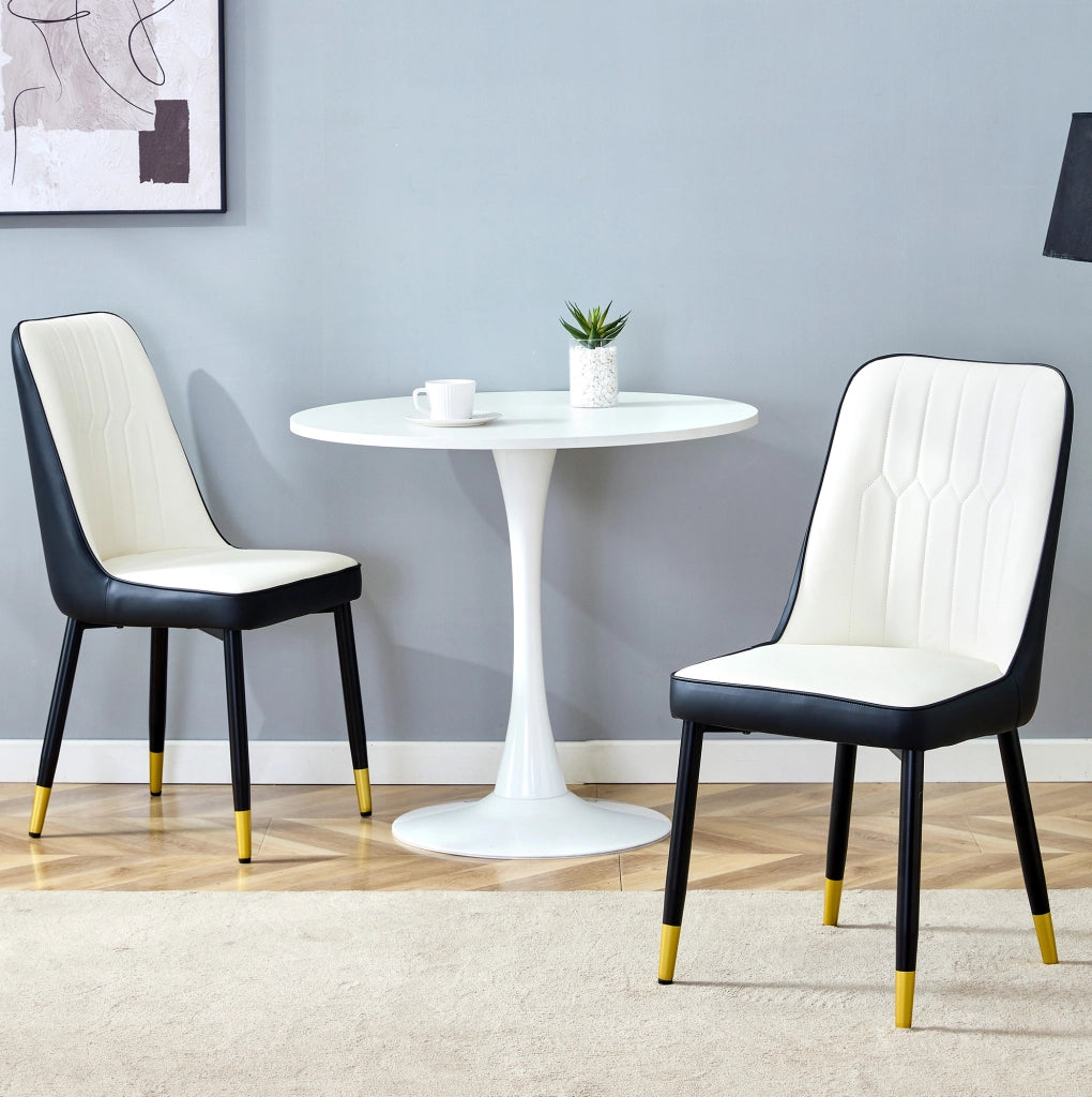 Set di 2 sedie da pranzo in PU bianco e nero con gambe in metallo