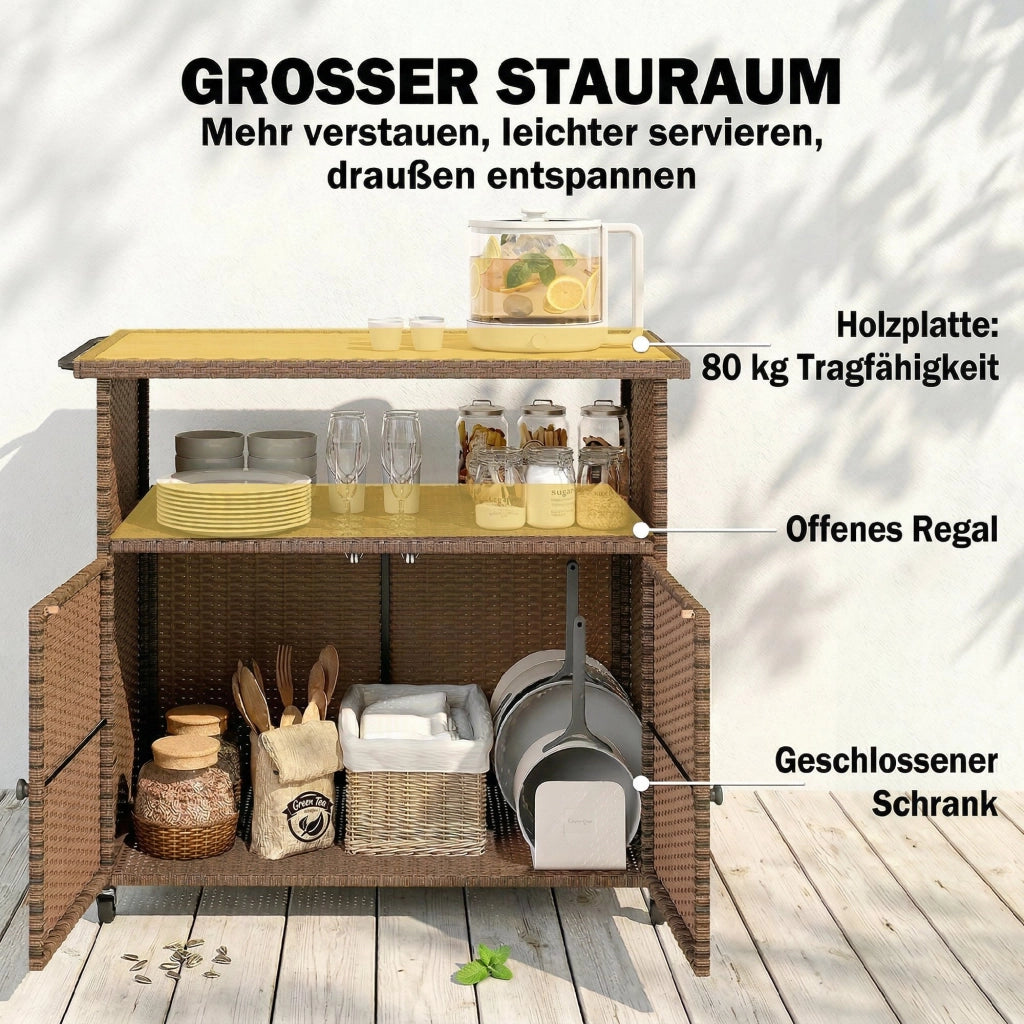 Carrello da cucina Rattan ¨C zephmum ¨C Legno di Eucalipto FSC 95x54x84 cm