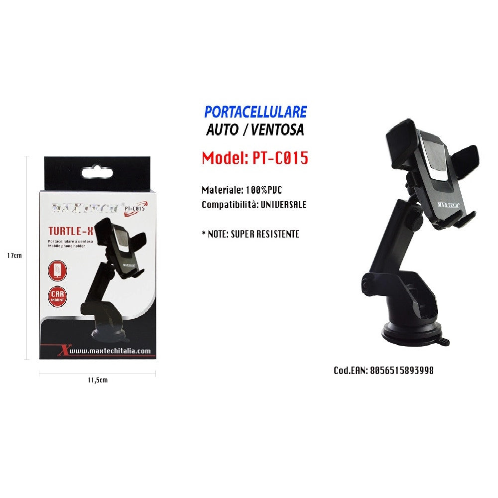 Trade Shop - Portacellulare A Ventosa Per Smartphone Universale Da Auto In Pvc Maxtech Pt-c015 -