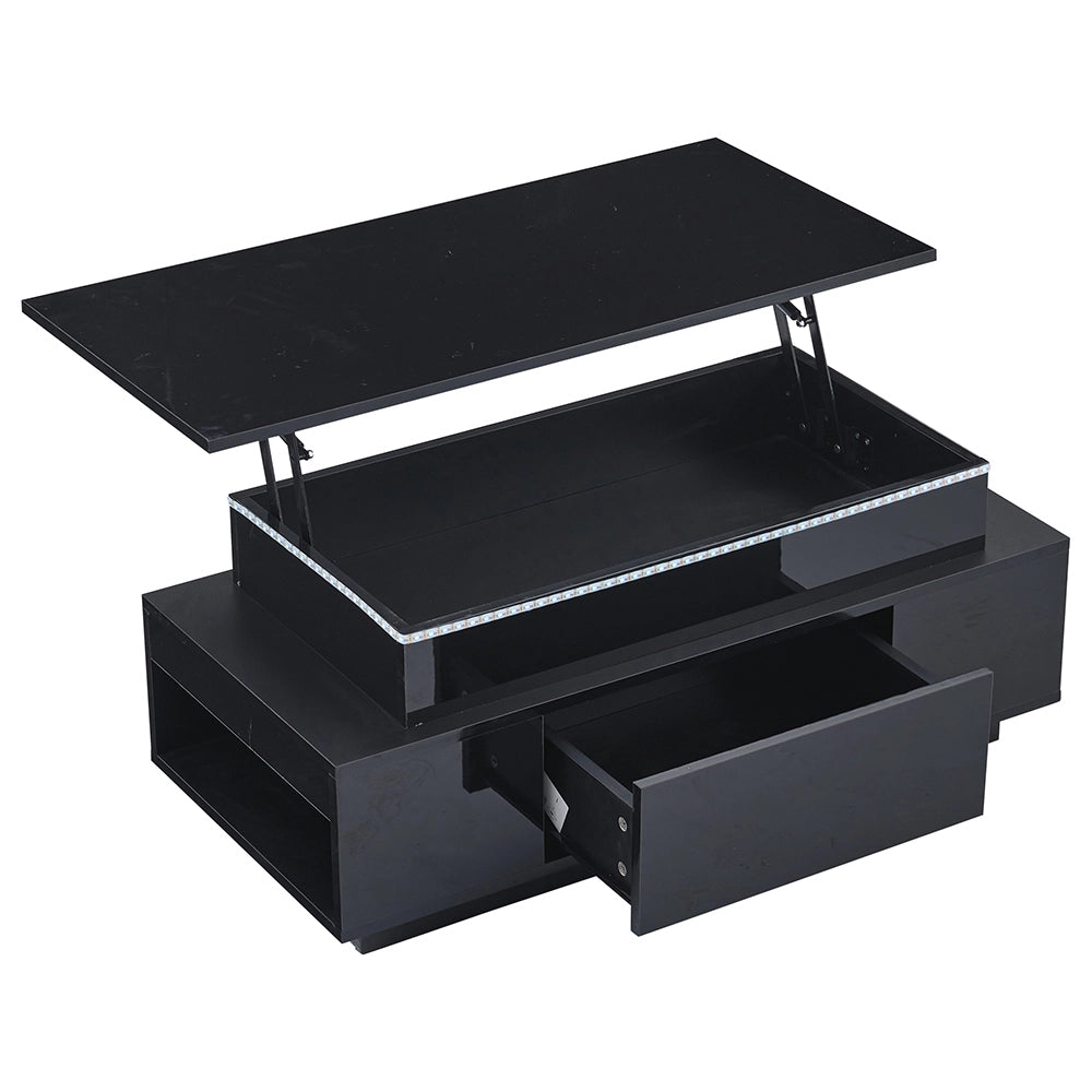 Tavolino-Xylo-96x45x40cm nero regolabile LED con tiroir