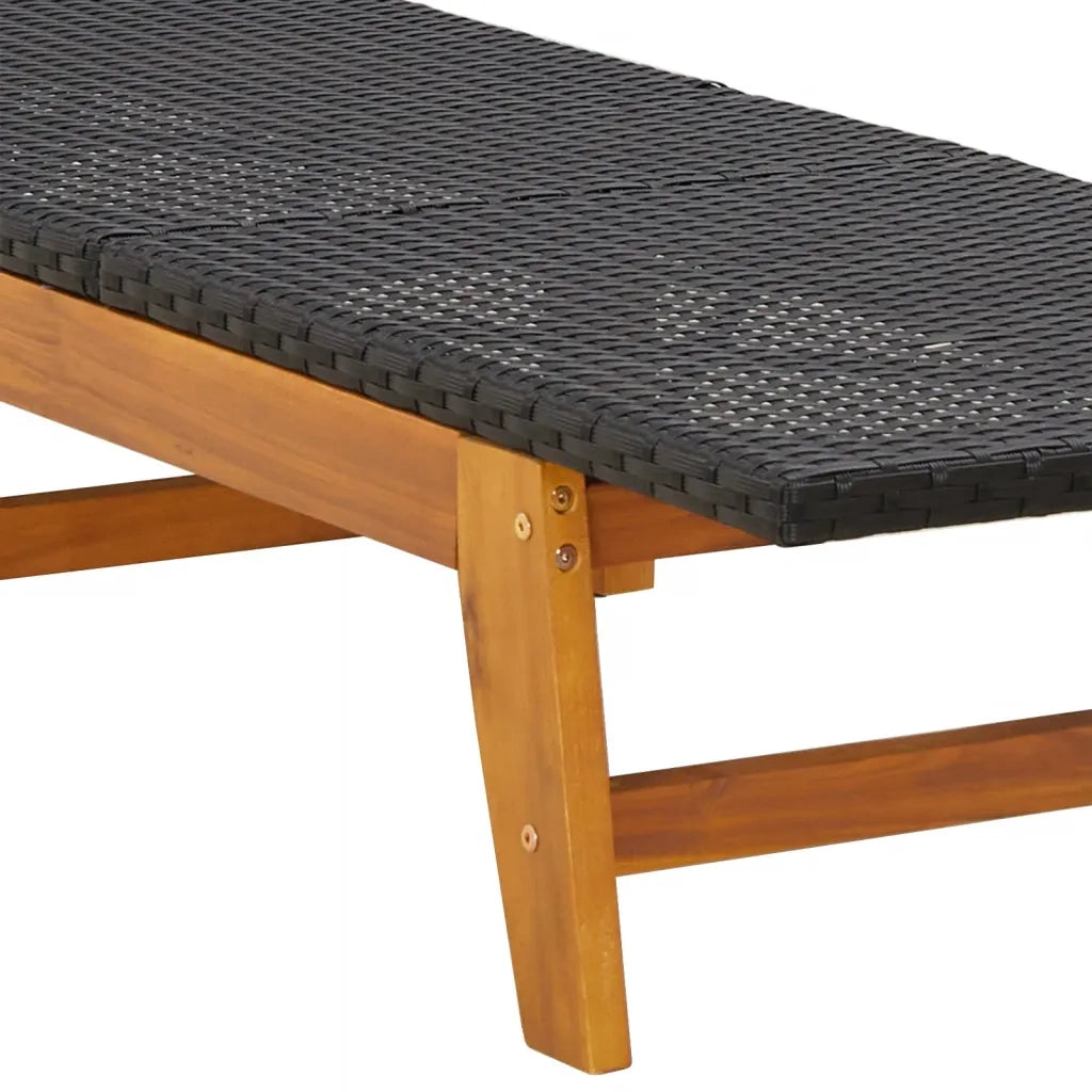 Lettino Prendisole | Sdraio 2 pz Nero e Marrone Polyrattan e Legno Massello di Acacia