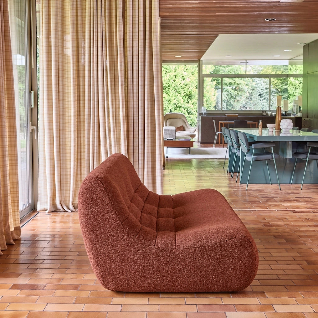 Poltrona in tessuto bouclé strutturato, 3 posti, terracotta