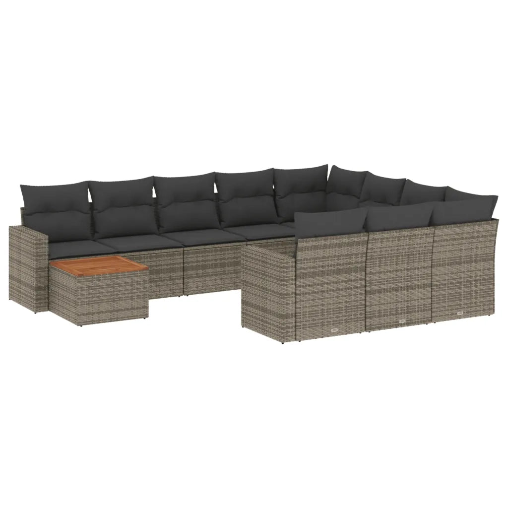 Set Divani da Giardino 11 pz con Cuscini in Polyrattan Grigio