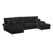 Divano a U con 2 Chaise Longue e 6 Cuscini; Design Ergonomico e Gambe in Metallo; Ciniglia Nero 272 × 136 × 88 cm