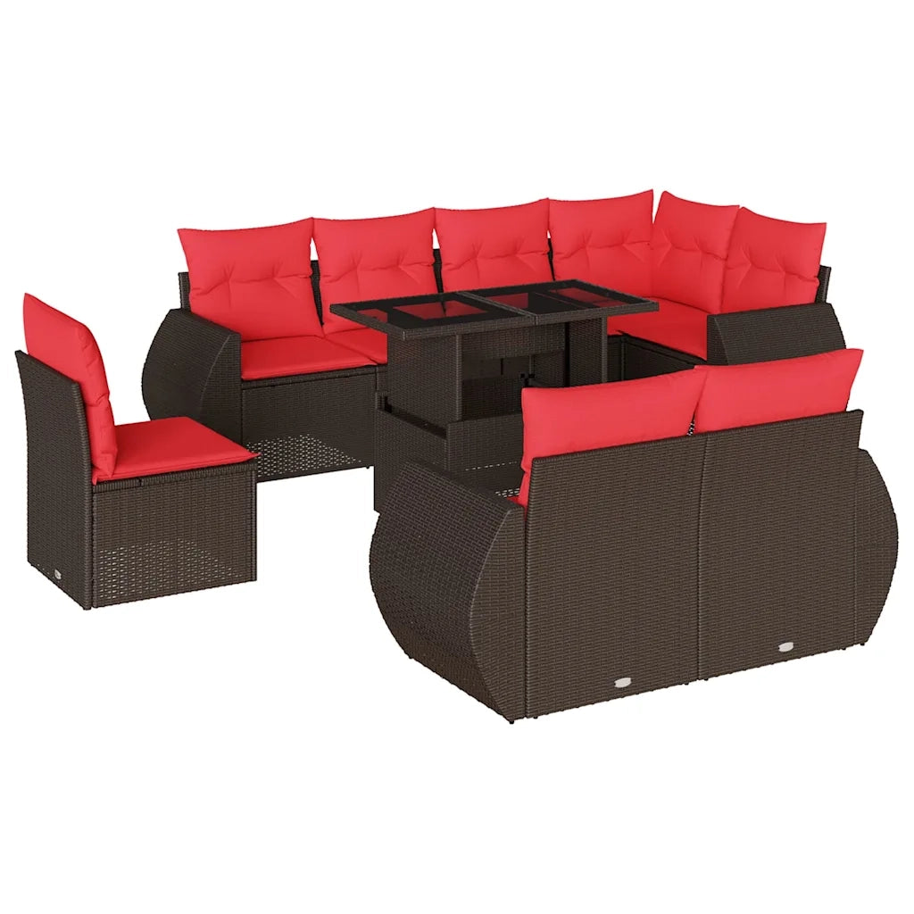 Set Divani da Giardino 9 pz con Cuscini Marrone in Polyrattan 3268674