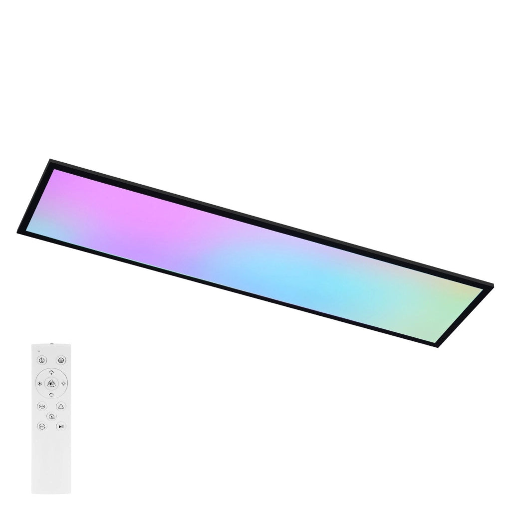 ZMH Plafoniera LED 120x30 cm Dimmabile RGB Cambio Colore da Soffitto Piatto con Telecomando 39W Nero per Ufficio