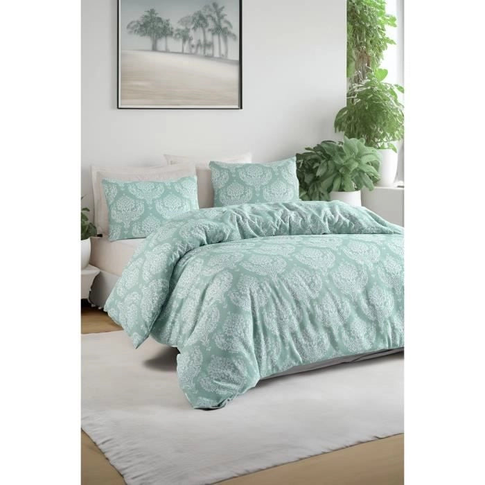 Completo letto - 1 copripiumino 220 x 240 cm + 2 federe 60 x 60 cm - 65% cotone, 35% poliestere - Verde