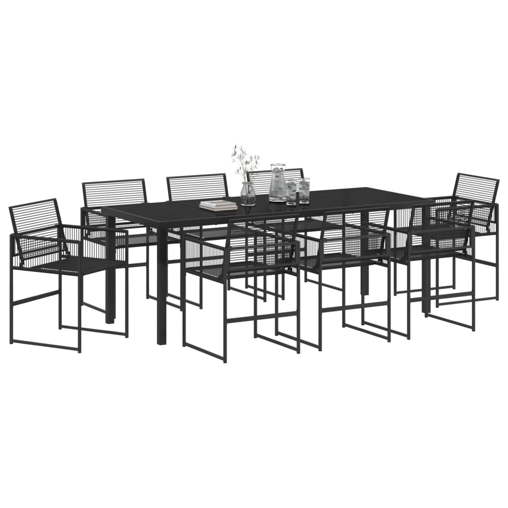 Set da pranzo da giardino 9 pezzi in rattan plastico nero