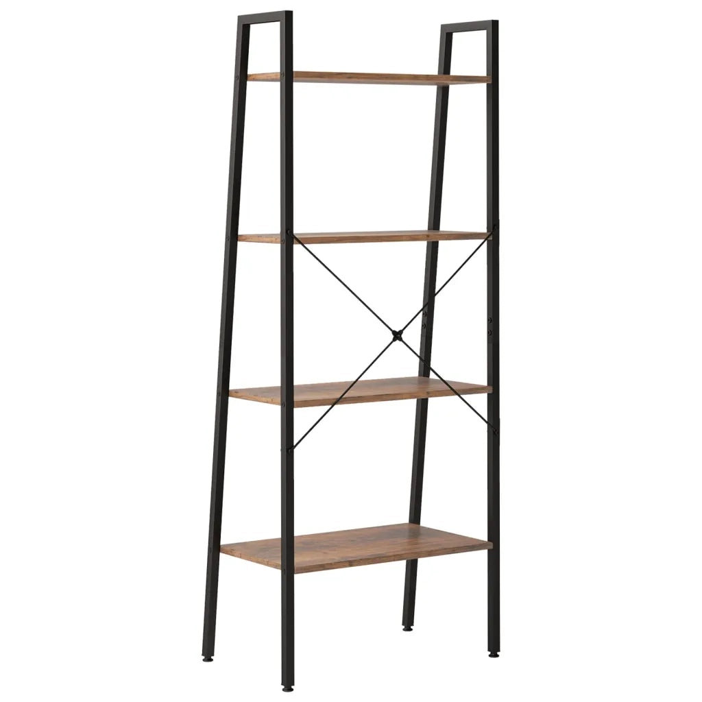 Scaffale Autoportante 4 Ripiani Marrone Scuro Nero 56x35x140 cm