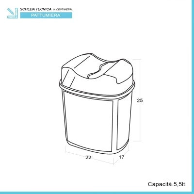 Cestino spazzatura in plastica nera con doppio coperchio basculante 5 lt