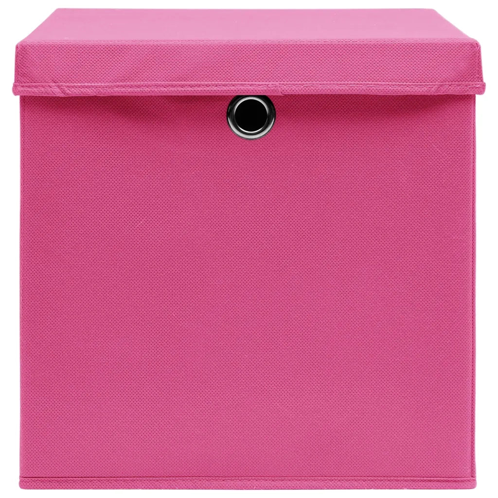 Scatole Portaoggetti con Coperchi 4pz Rosa 32x32x32 cm Tessuto 288346