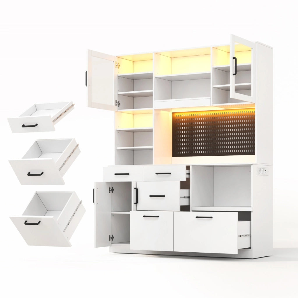 Mobile cucina con illuminazione LED; 5 cassetti e ripiani regolabili in MDF bianco
