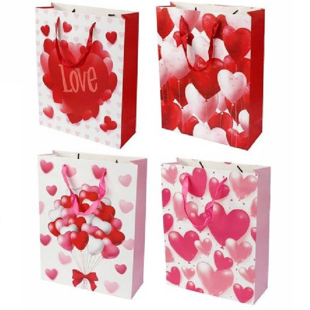 Trade Shop - Set 6 Buste Da Regalo Per San Valentino Cuori 18x23x8.5cm 71091 Modelli Assortiti -