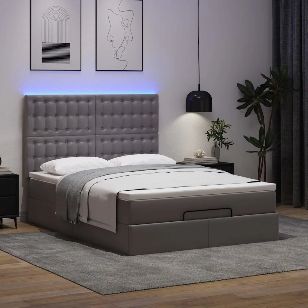 Struttura Letto Pouf con Materasso Grigio 140x190 cm Similpelle 3313853