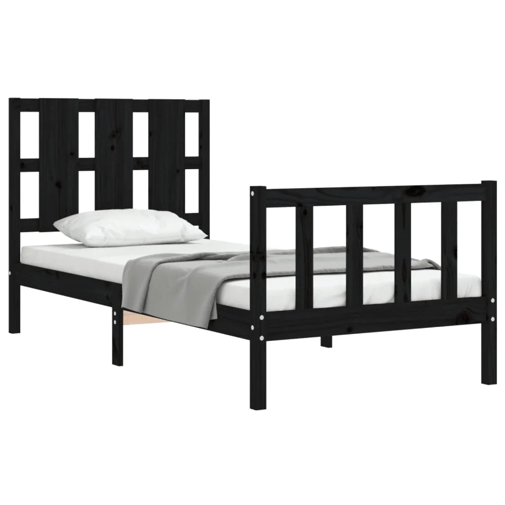Giroletto con Testiera Nero Small Single in Legno Massello 3192195