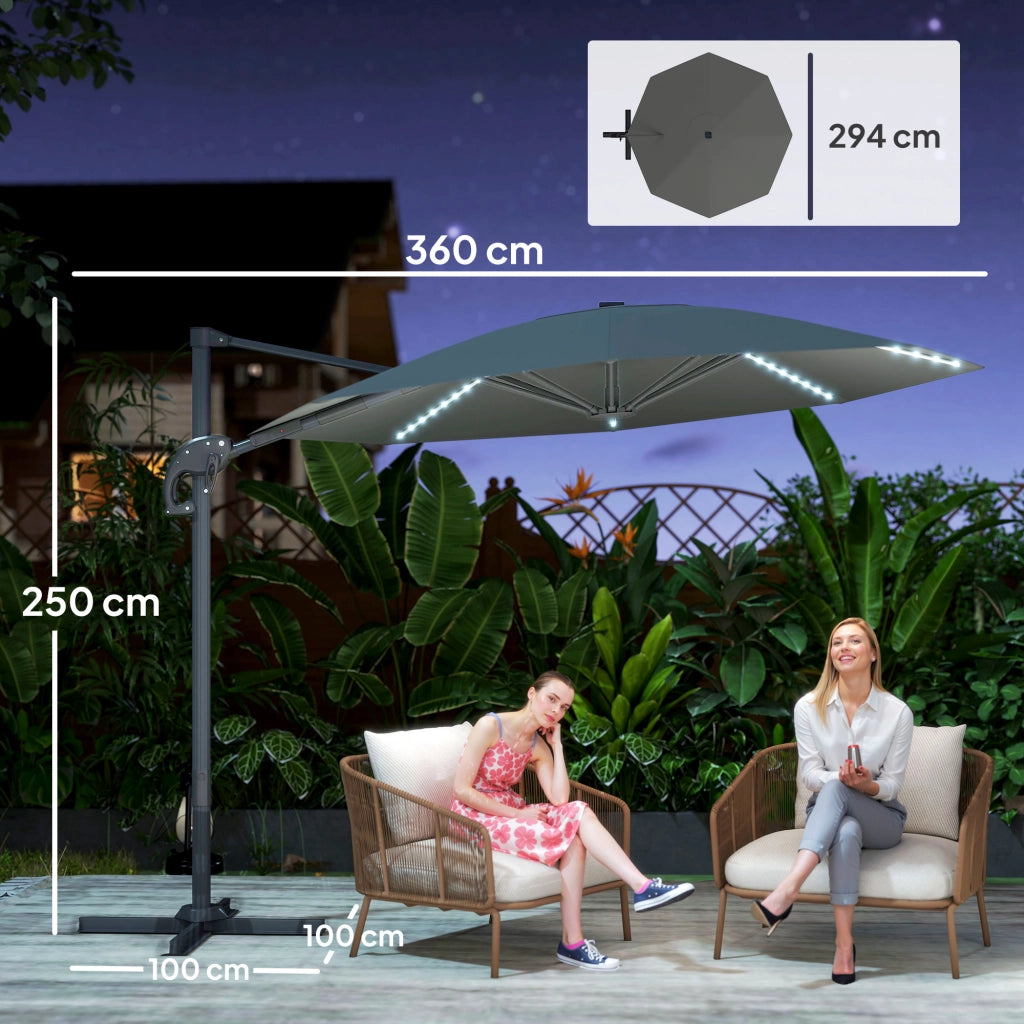 Parasole a sbalzo LED Solar ?300 cm Altezza Parasole regolabile con piepiedi UV50+ Grigio scuro