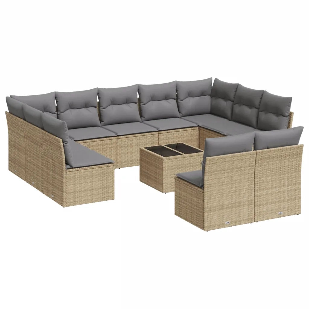 Set Divani da Giardino 12 pz con Cuscini Beige in Polyrattan 3218359