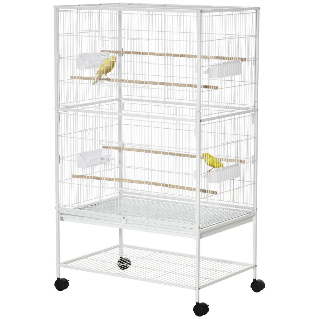 Gabbia per Uccelli da Interni con Trespolo e Vassoio ¨C zephmum ¨C Bianco 78x52x132 cm