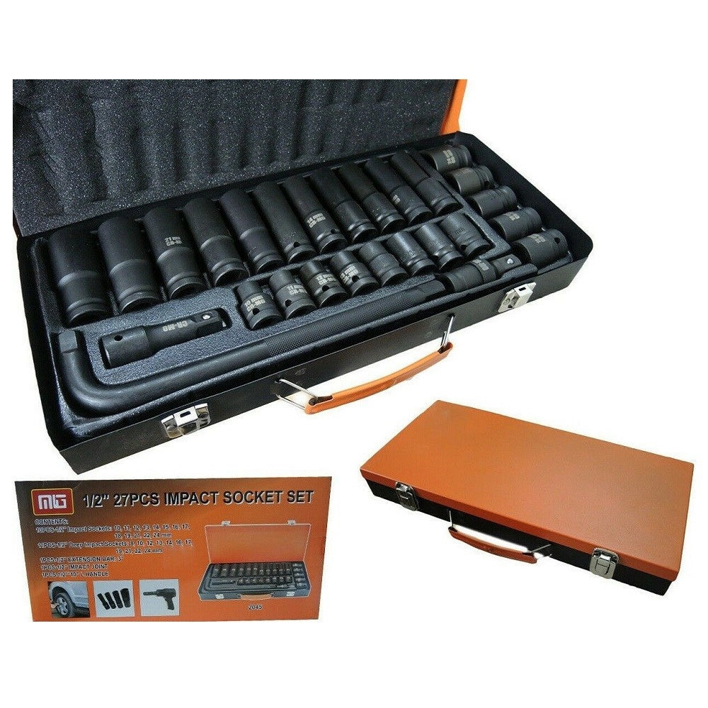 Trade Shop - Set Chiavi A Bussola Ad Impatto 27 Pz 1/2' Inserti Misti Chiave A L Mig-2045 -