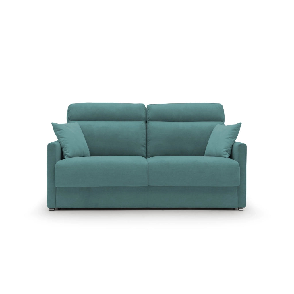 Margot Divano letto matrimoniale con schienale morbido alto in tessuto T02 196 cm (mat. 160x197) petrolio