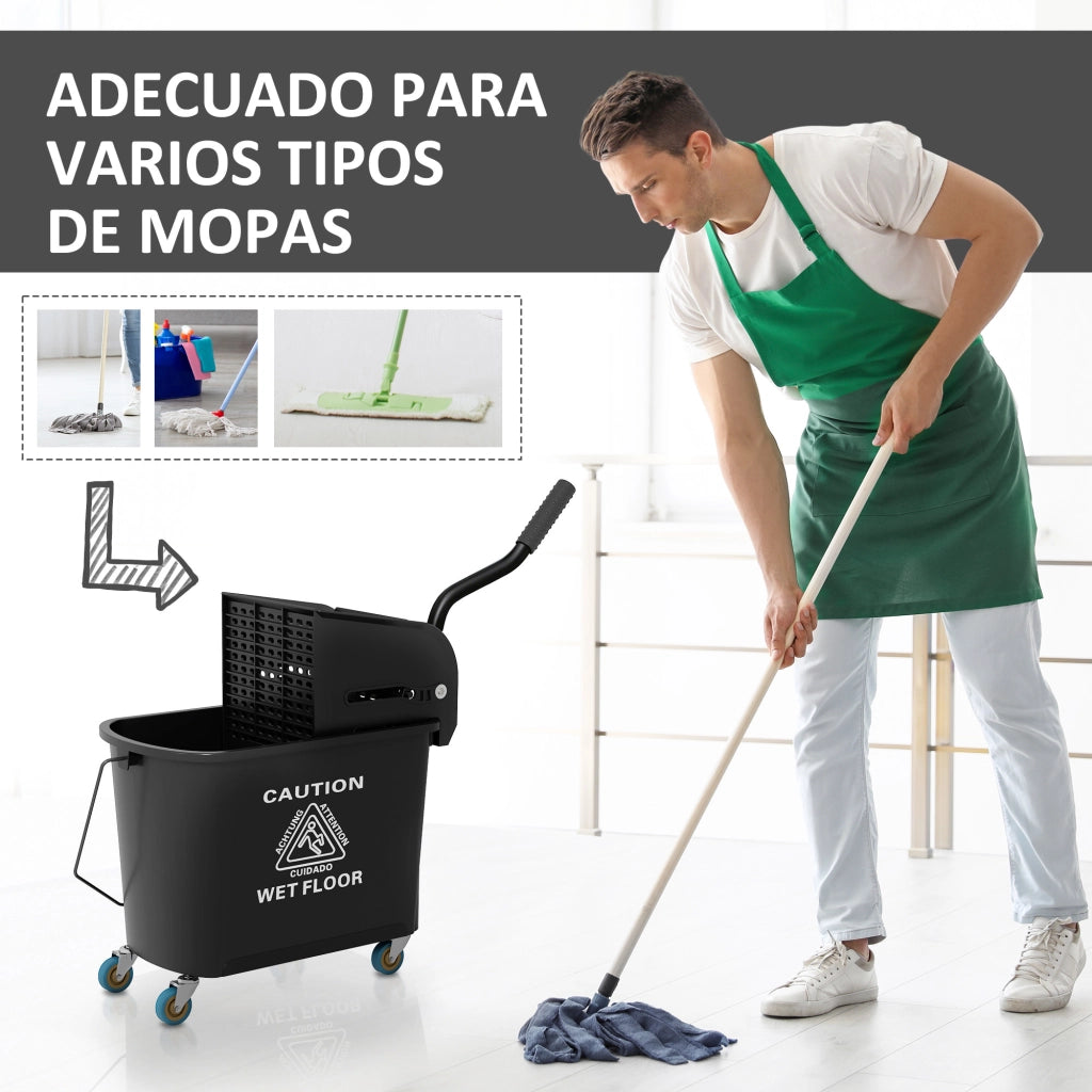 Secchio Lavapavimenti 20L con Ruote e Sgocciolatoio ¨C Zephmum ¨C Nero 60x27x70,5 cm