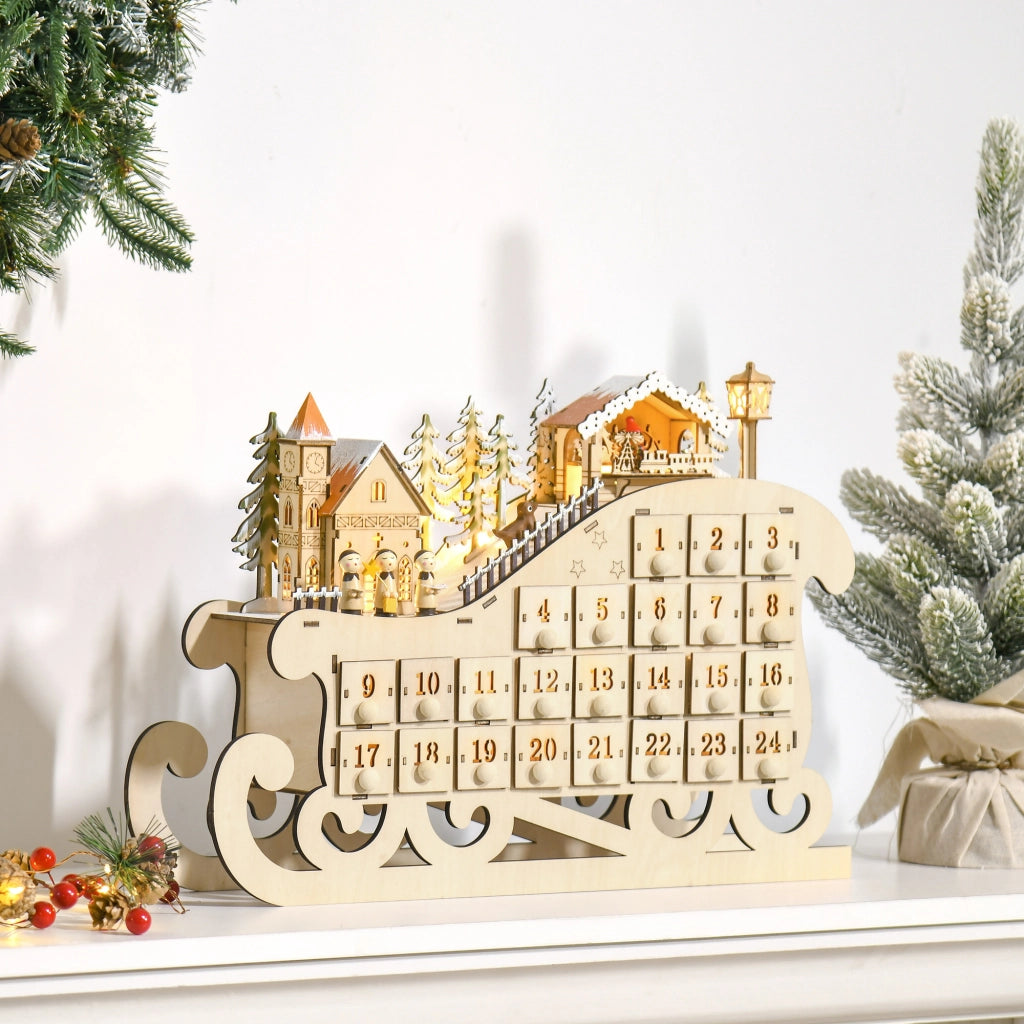 Calendario dell'Avvento in Legno con Luci ¨C Zephmum ¨C 24 Cassetti Bianco Caldo