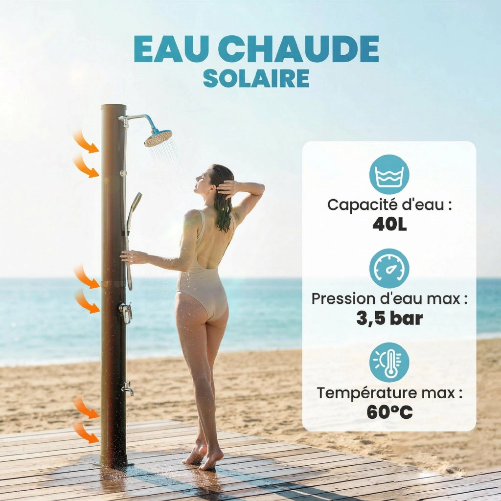 Doccia Solare per Esterno 40L ¨C zephmum ¨C Nero 218cm