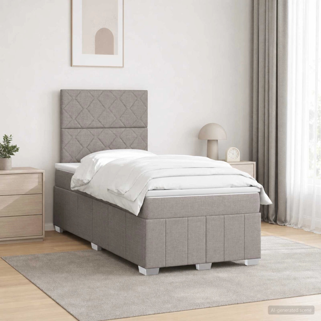 Letto Box Spring LED con Materasso Tortora 120 x 190 cm Tessuto 3455567