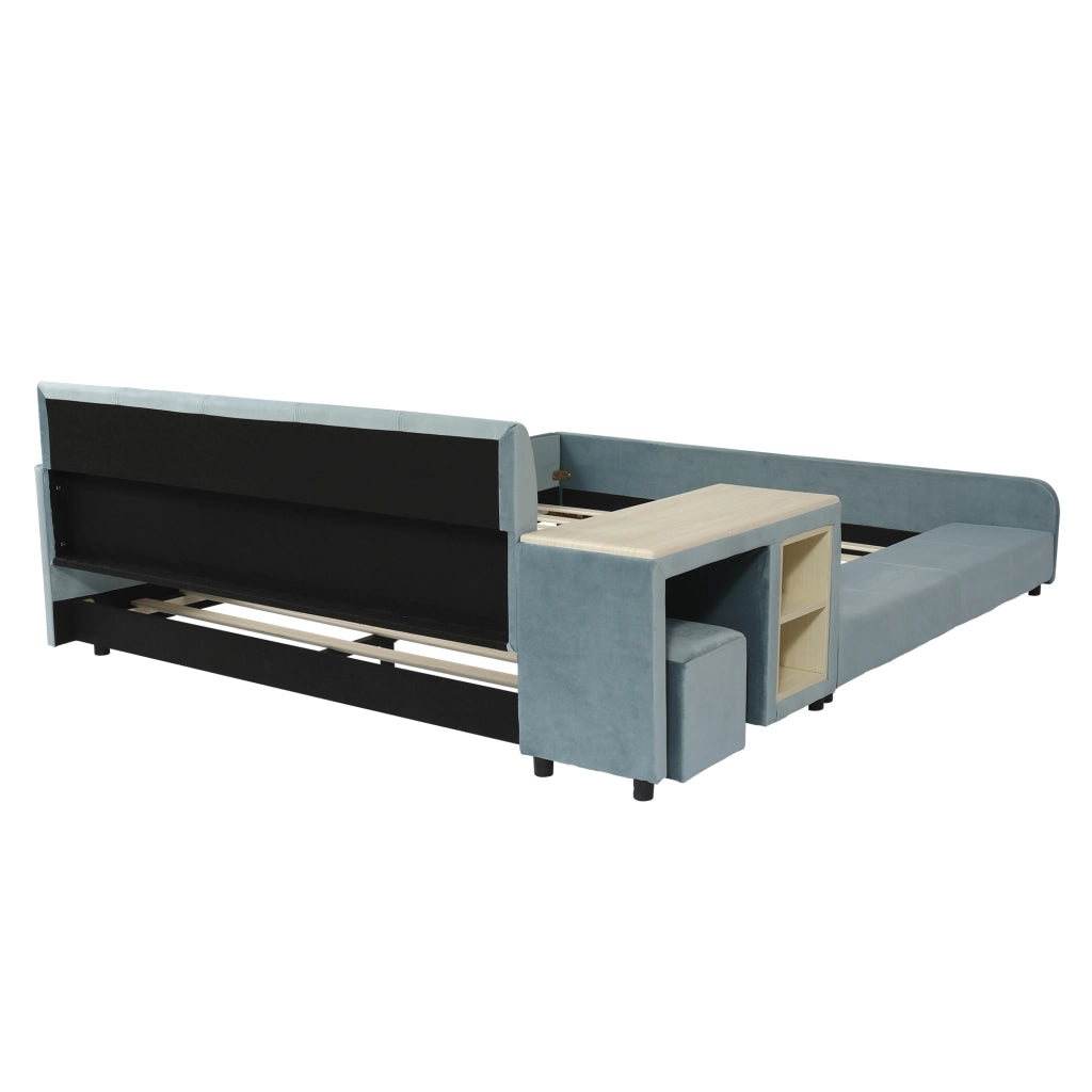 DESMIU Letto singolo 1 posto con scrivania, sgabello, ripiani e sponde alte 140 × 200 cm, senza materasso