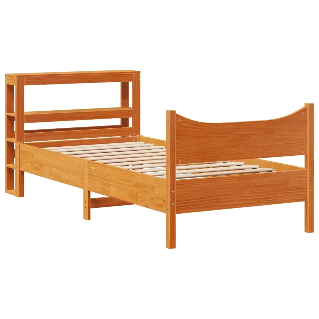 Giroletto con Testiera-Struttura Letto con testiera Marrone Cera 75x190 cm Massello Pino 779861