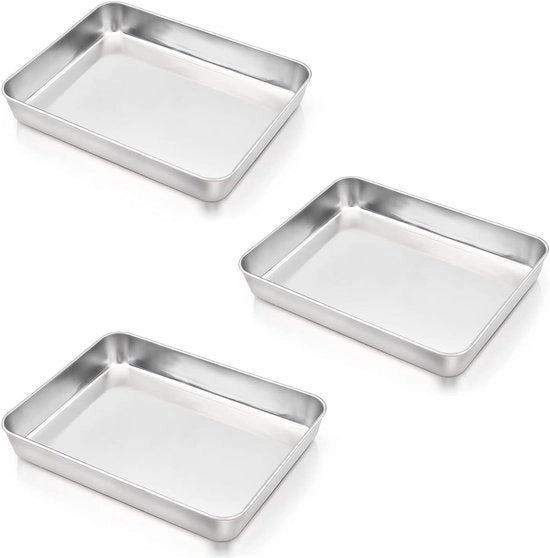 Set di piatti in acciaio inossidabile - Adatto per torte e lasagne - 3 pezzi - 30 cm