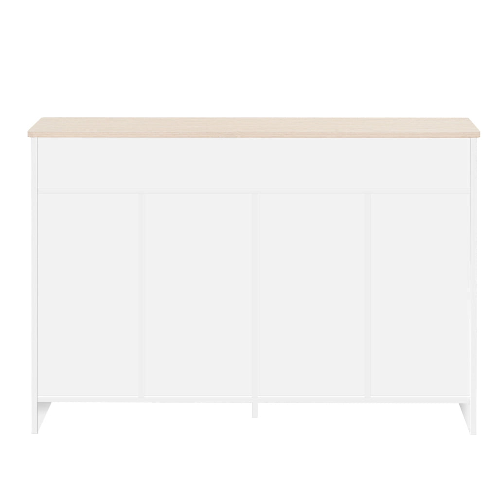 Credenza 120x37x80 cm con 4 ante; 2 cassetti e ripiani regolabili; MDF bianco