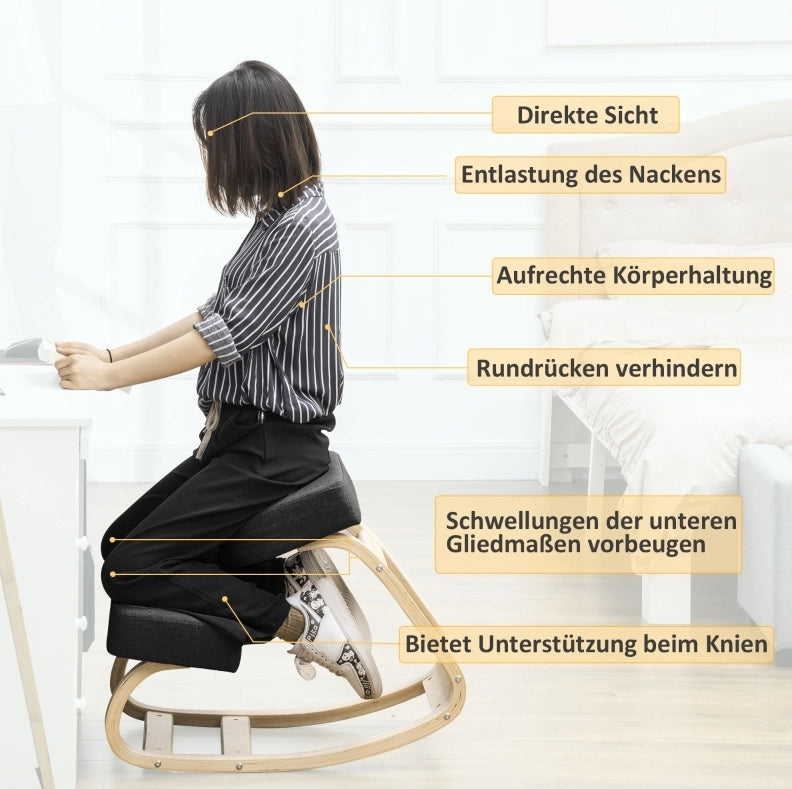 Sedia inginocchiata ergonomica in legno nera