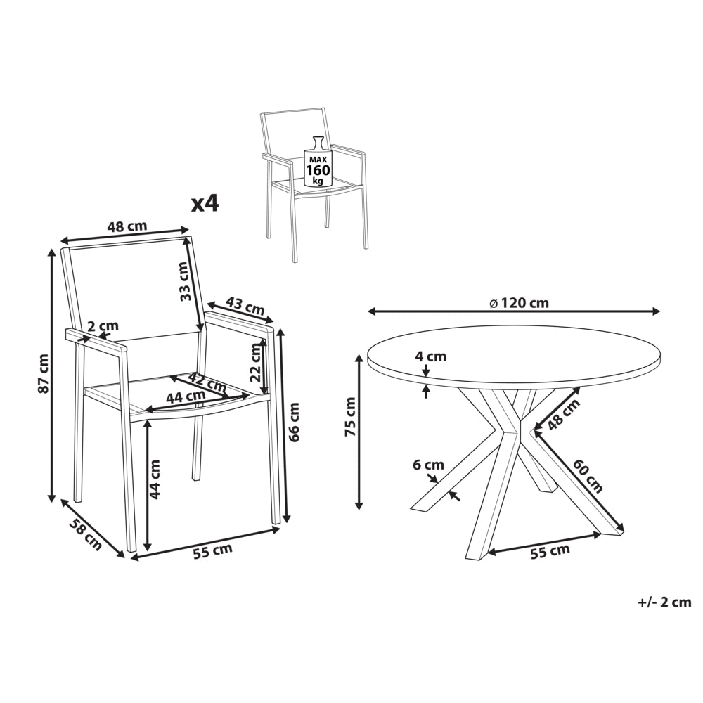Set da pranzo da giardino Bianco Alluminio Acciaio Inox Piano del tavolo in vetro ceramico 4 posti Arredamento da esterno Moderno