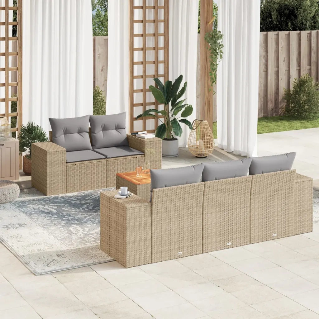 Set Divano da Giardino 6 pz con Cuscini Beige in Polyrattan 3257662