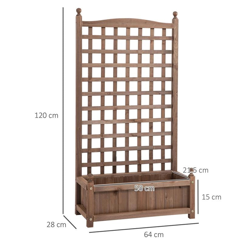 FIORIERA DA ESTERNO IN LEGNO CON GRIGLIATO PER PIANTE RAMPICANTI 64X28X120 CM MARRONE